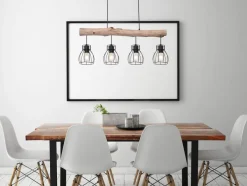 GLOBO Pendelleuchte Mina natur schwarz Holz Metall B/H: ca. 83x140 cm E27 4 Brennstellen