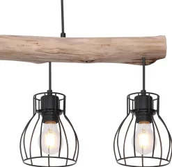 GLOBO Pendelleuchte Mina natur schwarz Holz Metall B/H: ca. 83x140 cm E27 4 Brennstellen