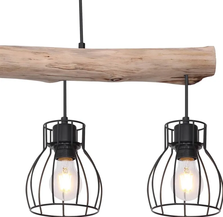 GLOBO Pendelleuchte Mina natur schwarz Holz Metall B/H: ca. 83x140 cm E27 4 Brennstellen