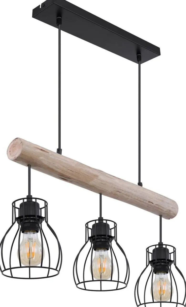 GLOBO Pendelleuchte Mina natur schwarz Holz Metall B/H: ca. 60x140 cm E27 3 Brennstellen