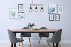 GLOBO Pendelleuchte Mina natur schwarz Holz Metall B/H: ca. 60x140 cm E27 3 Brennstellen