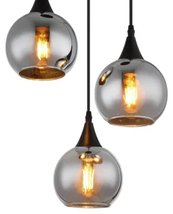 GLOBO Pendelleuchte Nika schwarz Glas Metall E27 3 Brennstellen