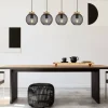GLOBO Pendelleuchte Pablo mattschwarz natur Metall Holz B/H/T: ca. 95x120x20 cm E27 4 Brennstellen