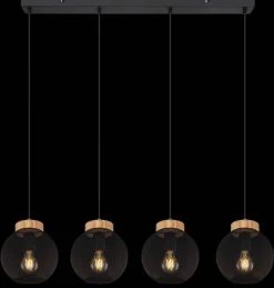 GLOBO Pendelleuchte Pablo mattschwarz natur Metall Holz B/H/T: ca. 95x120x20 cm E27 4 Brennstellen