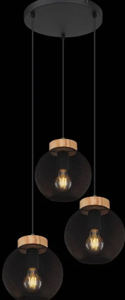 GLOBO Pendelleuchte Pablo schwarz natur Metall Holz H/D: ca. 120x44 cm E27 3 Brennstellen