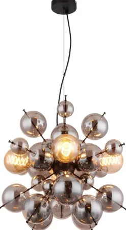 GLOBO Pendelleuchte Rauch schwarz Glas Metall H/D: ca. 120x51,5 cm E27 4 Brennstellen