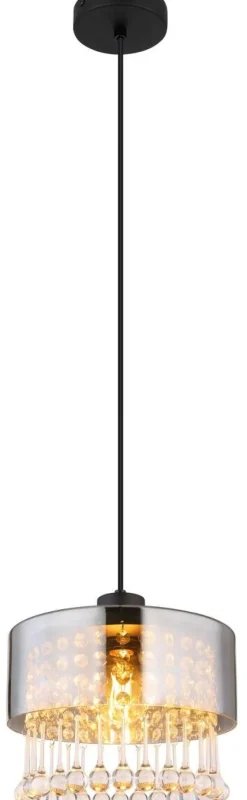 GLOBO Pendelleuchte schwarz klar Acryl Metall H/D: ca. 120x25 cm E27 1 Brennstellen