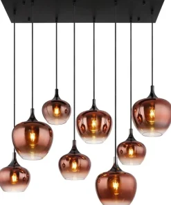 GLOBO Pendelleuchte schwarz Kupfer Glas Metall B/H/T: ca. 45x120x105 cm E27 8 Brennstellen