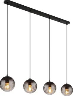 GLOBO Pendelleuchte schwarz klar Metall B/H/T: ca. 17x120x104 cm E27 4 Brennstellen