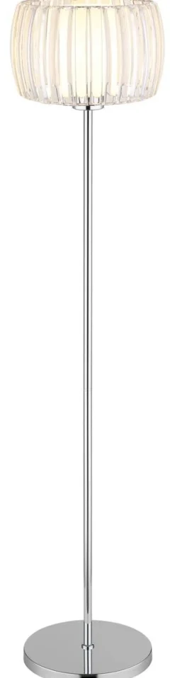 GLOBO Stehlampe Chrom Opal schwarz Glas Textil Metall H/D: ca. 150x32,5 cm E27 1 Brennstellen
