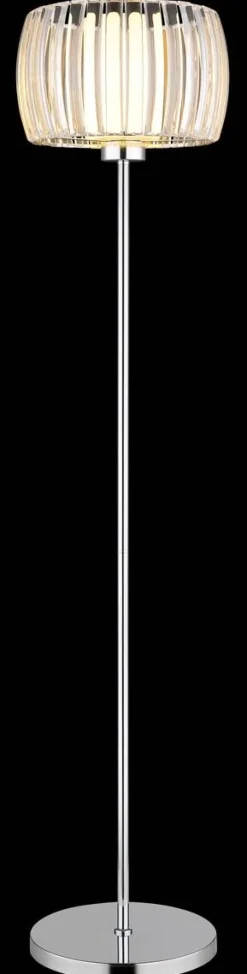GLOBO Stehlampe Chrom Opal schwarz Glas Textil Metall H/D: ca. 150x32,5 cm E27 1 Brennstellen