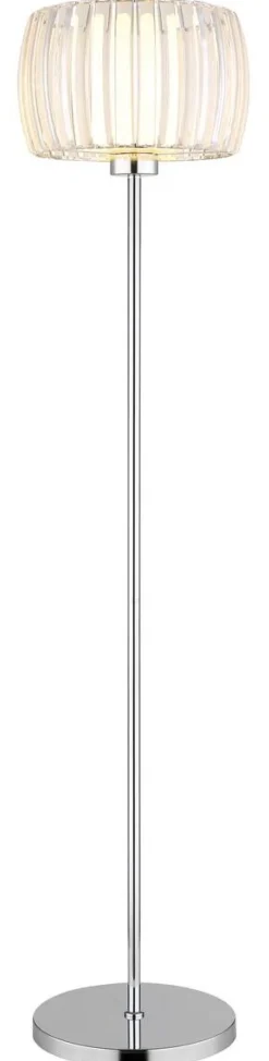 GLOBO Stehlampe Chrom Opal schwarz Glas Textil Metall H/D: ca. 150x32,5 cm E27 1 Brennstellen