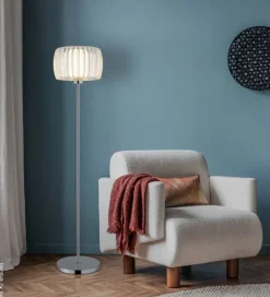 GLOBO Stehlampe Chrom Opal schwarz Glas Textil Metall H/D: ca. 150x32,5 cm E27 1 Brennstellen