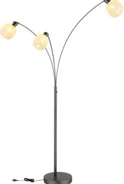 GLOBO Stehlampe Chrom schwarz Metall Glas B/H/L: ca. 14x133x35 cm 3 Brennstellen