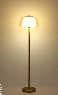GLOBO Stehlampe gold Metall Glas B/H/L: ca. 44x37x44 cm