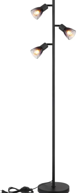 GLOBO Stehlampe klar Rauch schwarz Metall PVC Glas B/H/L: ca. 22x161x30 cm E14 3 Brennstellen