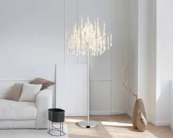 GLOBO Stehlampe klar silber Glas Metall H/D: ca. 165x55 cm E14 5 Brennstellen