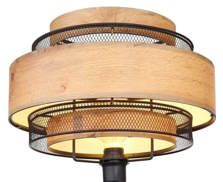 GLOBO Stehlampe SOENI 15650S schwarz natur Metall MDF H/D: ca. 150x60 cm E27 1 Brennstellen