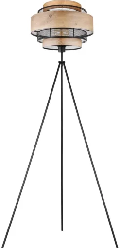 GLOBO Stehlampe SOENI 15650S schwarz natur Metall MDF H/D: ca. 150x60 cm E27 1 Brennstellen