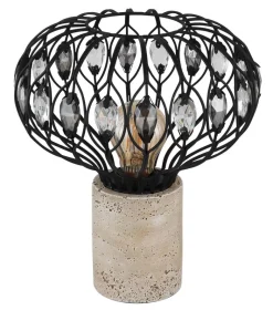 GLOBO Tischleuchte mattschwarz grau Rauch Metall Glas H/D: ca. 28,2x25 cm E27 1 Brennstellen