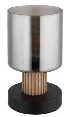 GLOBO Tischleuchte schwarz Rauch dunkelbraun Glas Holz Metall H/D: ca. 21x12 cm E27 1 Brennstellen