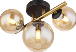 GLOBO Wandleuchte 56135-3W messing amber Glas Metall B/H/L: ca. 21x19x28 cm G9 3 Brennstellen