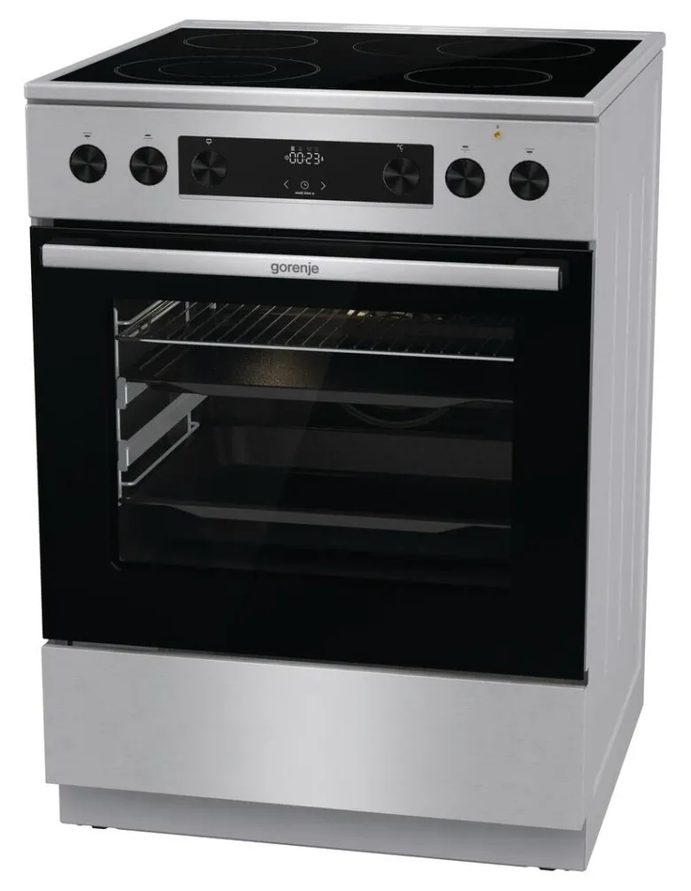Gorenje Standherd 60cm mit Glaskeramikkochfeld GECS6C70XPA Edelstahloptik B/H/T: ca. 60x85x60 cm