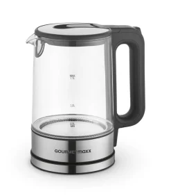 GOURMETmaxx Wasserkocher schwarz silber Glas Edelstahl B/H/L: ca. 15x24x21 cm ca. 1,7 l