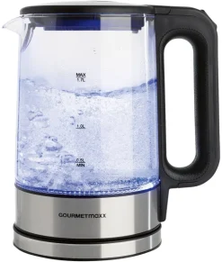 GOURMETmaxx Wasserkocher schwarz silber Glas Edelstahl B/H/L: ca. 15x24x21 cm ca. 1,7 l