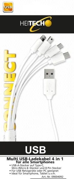 Heitech Multi USB-Ladekabel 4in1 weiß