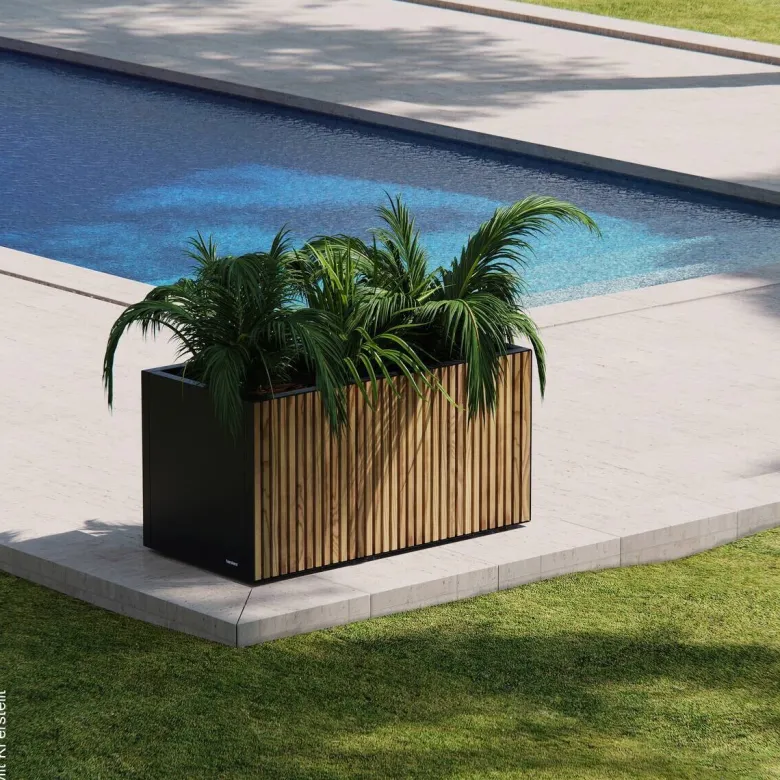 Herstera Garden Pflanzkübel Deco Planter schwarz Metall B/H/L: ca. 100x50x50 cm