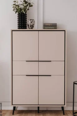 Highboard Arona sand schwarz B/H/T: ca. 90x140x38 cm