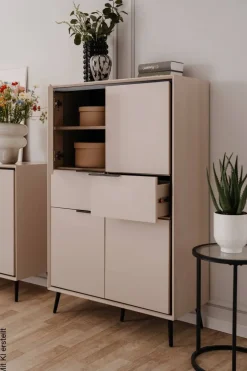 Highboard Arona sand schwarz B/H/T: ca. 90x140x38 cm