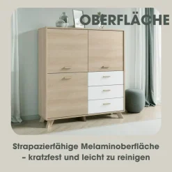 Highboard BASTIAN Eiche weiß B/H/T: ca. 120x131x36,5 cm