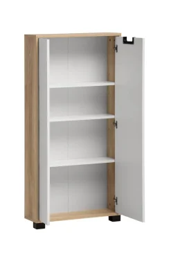 Highboard Emmik weiß matt Eiche Eiche weiß Nachbildung B/H/T: ca. 59,8x124x19,55 cm