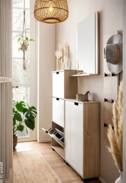 Highboard Emmik weiß matt Eiche Eiche weiß Nachbildung B/H/T: ca. 59,8x124x19,55 cm