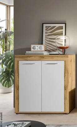 Highboard Jam Eiche Wotan Nachbildung weiß B/H/T: ca. 80x88x35 cm