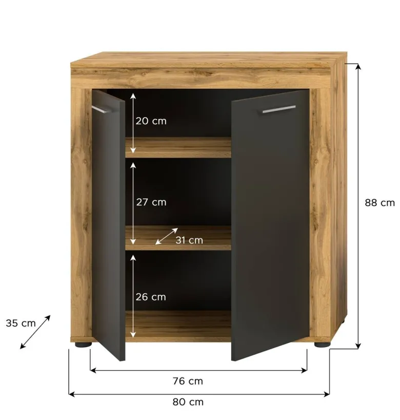 Highboard Jam Eiche Wotan Nachbildung grau B/H/T: ca. 80x88x35 cm