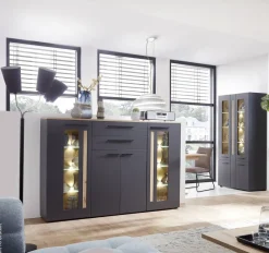 Highboard Loft Two Eiche Artisan Nachbildung Graphit Lacklaminat supermatt B/H/T: ca. 180x133x37 cm