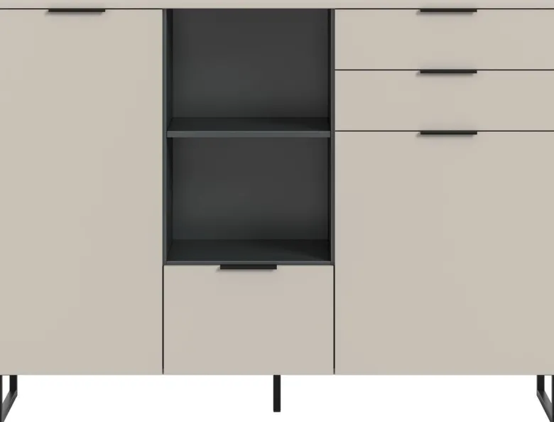 Highboard Noida Kaschmirgrau Nachbildung schwarz B/H/T: ca. 112x150x37 cm
