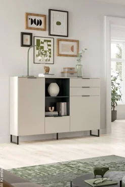 Highboard Noida Kaschmirgrau Nachbildung schwarz B/H/T: ca. 112x150x37 cm