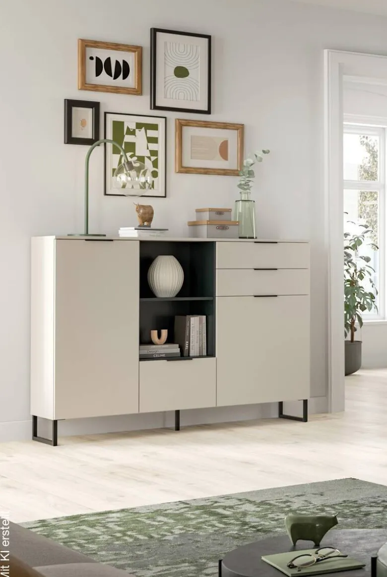 Highboard Noida Kaschmirgrau Nachbildung schwarz B/H/T: ca. 112x150x37 cm