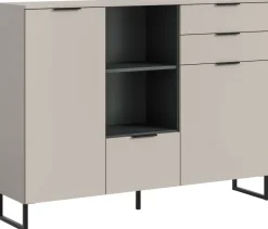 Highboard Noida Kaschmirgrau Nachbildung schwarz B/H/T: ca. 112x150x37 cm