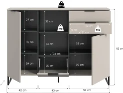 Highboard Noida Kaschmirgrau Nachbildung schwarz B/H/T: ca. 112x150x37 cm