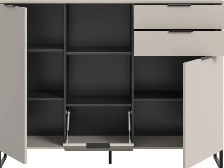 Highboard Noida Kaschmirgrau Nachbildung schwarz B/H/T: ca. 112x150x37 cm