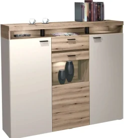Highboard Strada weiß Eiche Viking Optik Spanplatte B/H/T: ca. 151x129x37 cm