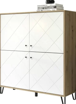 Highboard Touch Eiche Artisan Nachbildung weiß matt B/H/T: ca. 123x136x40 cm