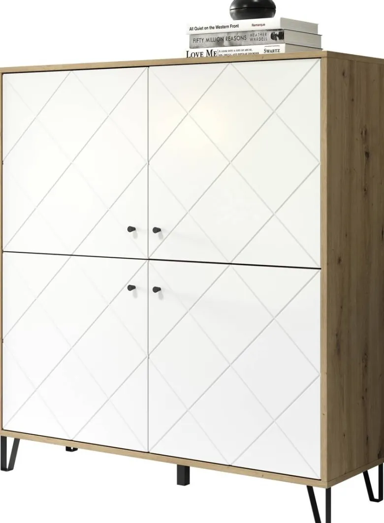 Highboard Touch Eiche Artisan Nachbildung weiß matt B/H/T: ca. 123x136x40 cm