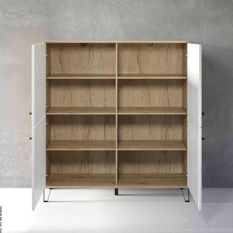 Highboard Touch Eiche Artisan Nachbildung weiß matt B/H/T: ca. 123x136x40 cm
