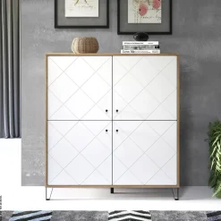 Highboard Touch Eiche Artisan Nachbildung weiß matt B/H/T: ca. 123x136x40 cm